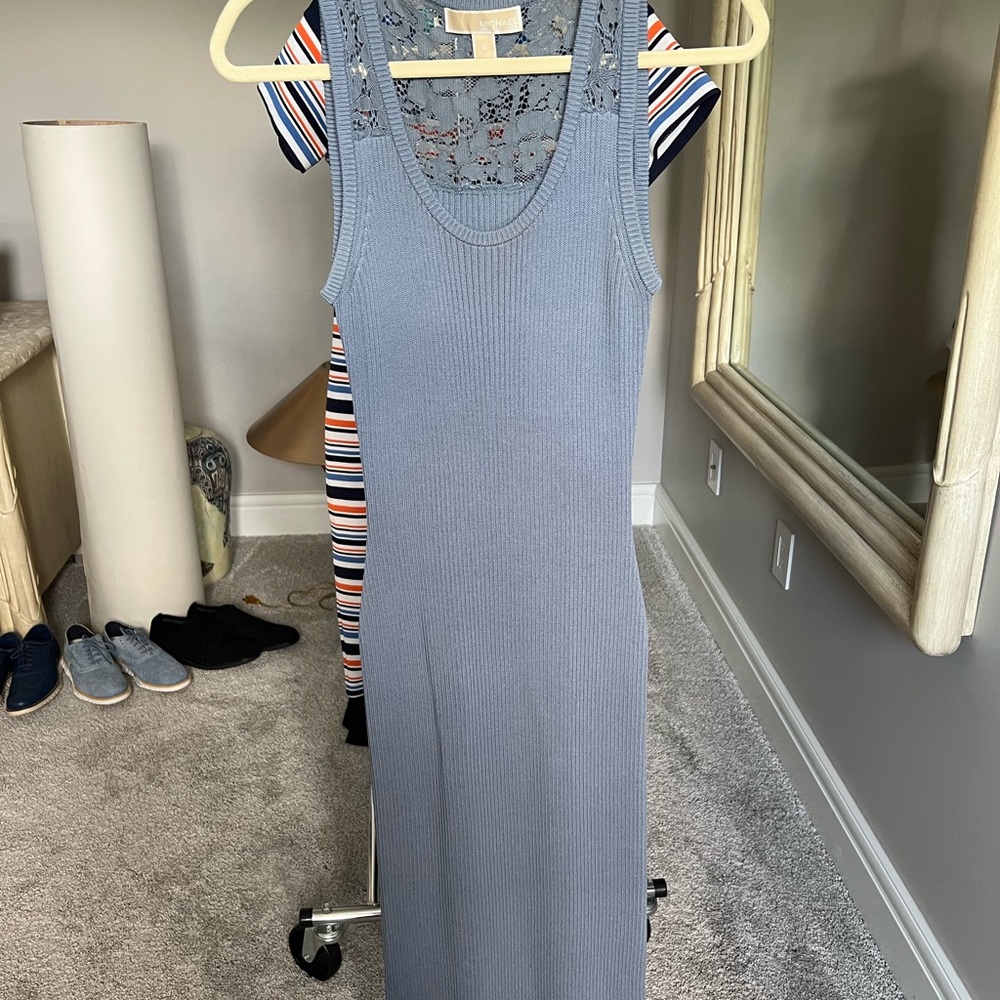 Michael Kors Blue Sheath Midi Dress Sleeveless